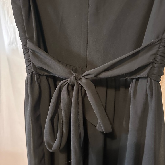 Girls Black Maxi Dress Flutter Sleeve Tie In Back. Slip. SZ 10. Waist To Hem 34” - Picture 4 of 7